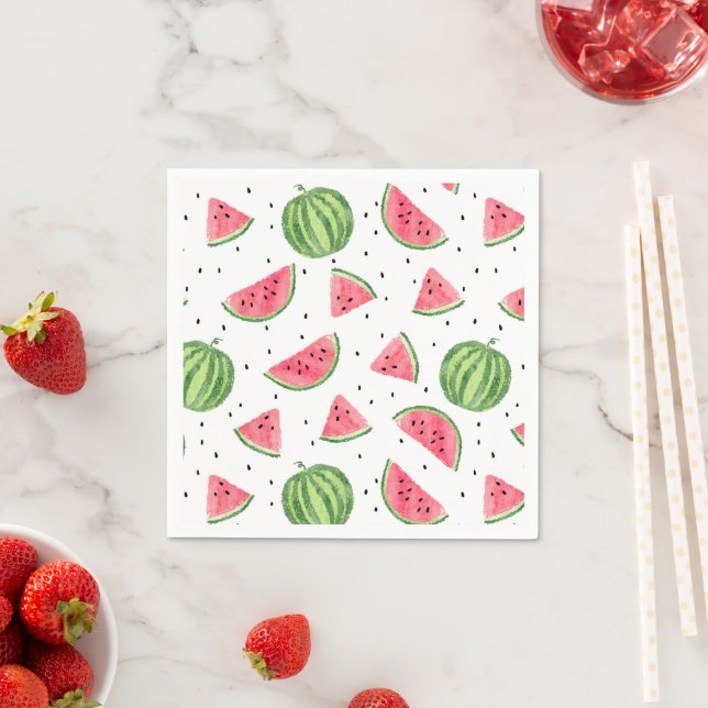 Neon Watercolor Watermelons Pattern Napkin (Insitu)