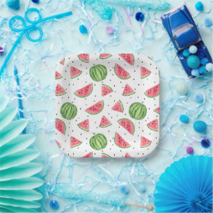 Neon Watercolor Watermelons Pattern Paper Plate