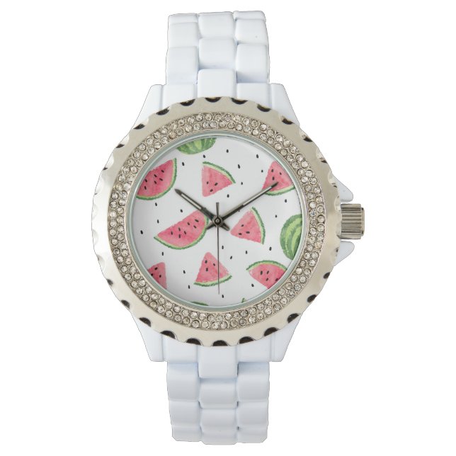 Neon Watercolor Watermelons Pattern Watch (Front)