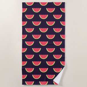 Neon Watermelon on Purple Pattern Beach Towel