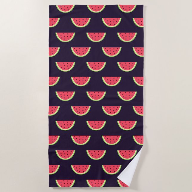 Neon Watermelon on Purple Pattern Beach Towel (Front)