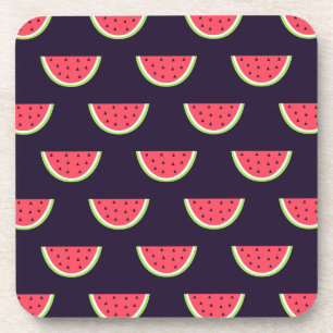 Neon Watermelon on Purple Pattern Coaster