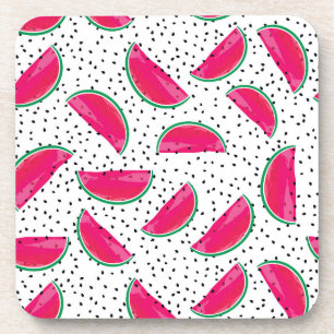 Neon Watermelon on Seeds Pattern Coaster