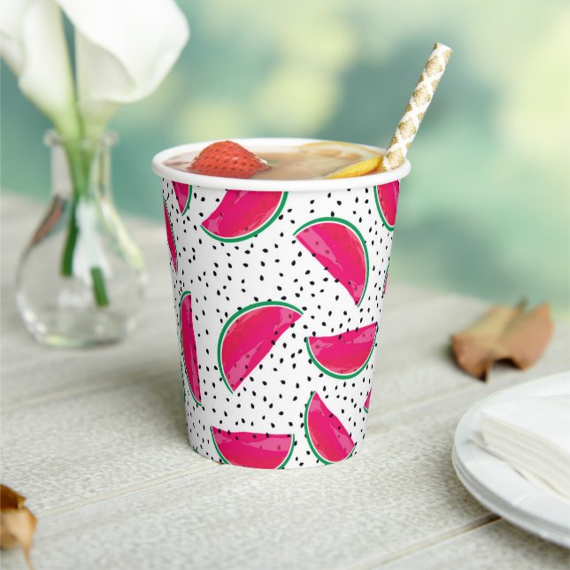 Neon Watermelon on Seeds Pattern Paper Cups (Insitu)