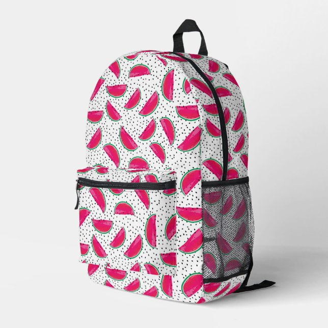 Neon Watermelon on Seeds Pattern Printed Backpack (Back Corner Right)