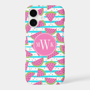 Neon Watermelon on Stripes Pattern