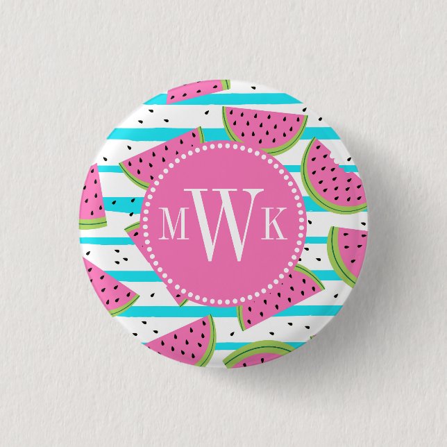 Neon Watermelon on Stripes Pattern 3 Cm Round Badge (Front)