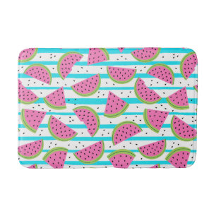 Neon Watermelon on Stripes Pattern Bath Mat