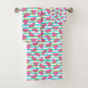 Neon Watermelon on Stripes Pattern Bath Towel Set