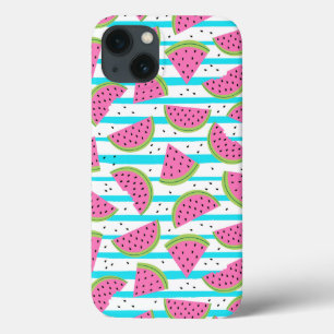 Neon Watermelon on Stripes Pattern iPhone 13 Case