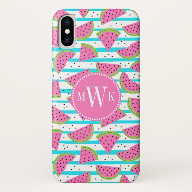 Neon Watermelon on Stripes Pattern Case-Mate iPhone Case (Back)