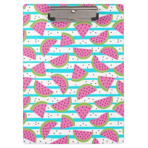 Neon Watermelon on Stripes Pattern Clipboard