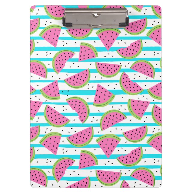 Neon Watermelon on Stripes Pattern Clipboard (Front)