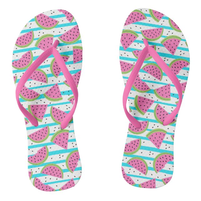 Neon Watermelon on Stripes Pattern Flip Flops (Footbed)