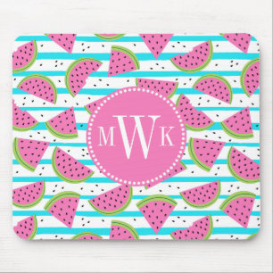 Neon Watermelon on Stripes Pattern Mouse Mat