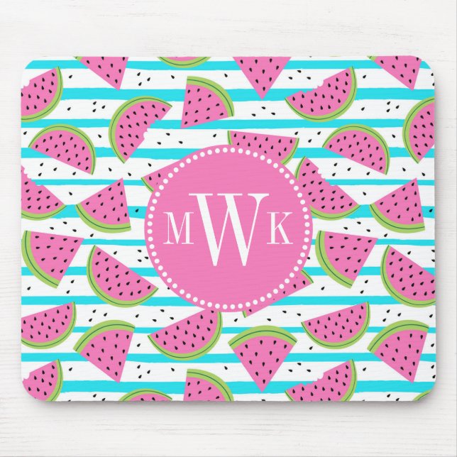 Neon Watermelon on Stripes Pattern Mouse Mat (Front)