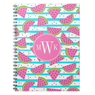 Neon Watermelon on Stripes Pattern Notebook