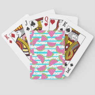 Neon Watermelon on Stripes Pattern Playing Cards