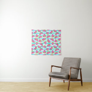 Neon Watermelon on Stripes Pattern Tapestry