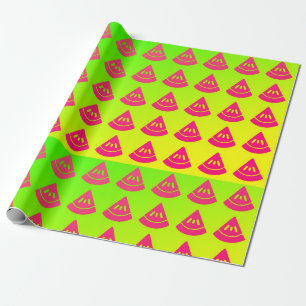 Neon Watermelon Slice Pattern Wrapping Paper