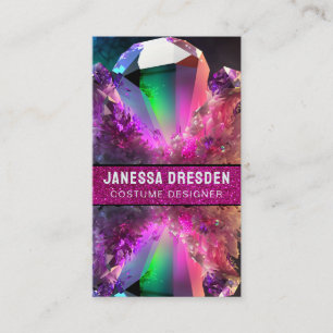 Neon Wave Rave-Inspired Crystal Gemstone Glitter   Business Card