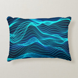 Neon waves of numerous abstract lines and rows com decorative cushion