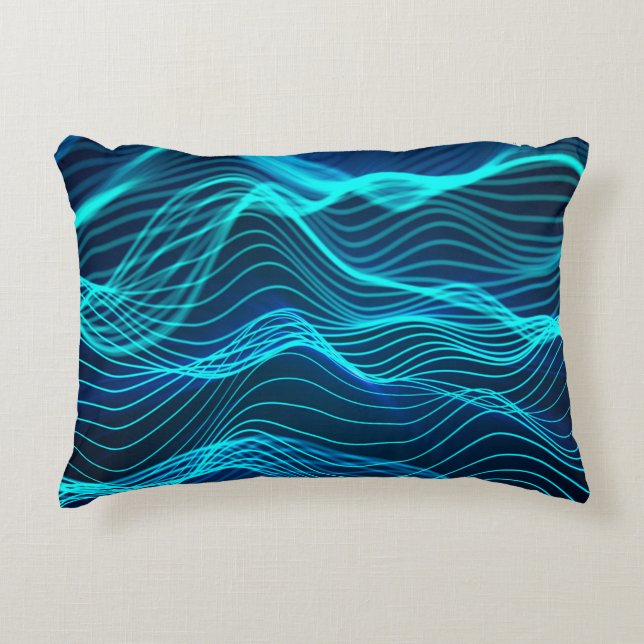 Neon waves of numerous abstract lines and rows com decorative cushion (Front)
