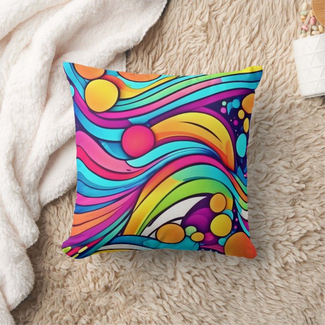 Neon Waves Vibrant Cosmos Cushion (Blanket)