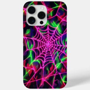 Neon web, spiderweb pattern, camouflage iPhone 15 pro max case