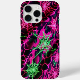 Neon web, spiderweb pattern, camouflage iPhone 15 pro max case