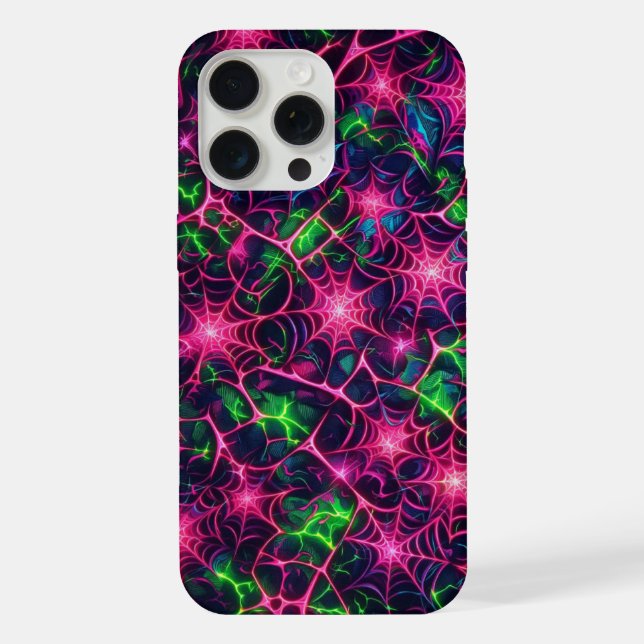 Neon web, spiderweb pattern, camouflage iPhone case (Back)
