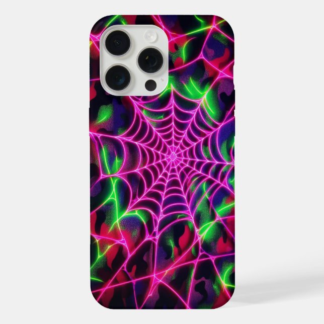 Neon web, spiderweb pattern, camouflage iPhone case (Back)