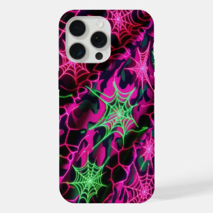 Neon web, spiderweb pattern, camouflage iPhone 15 pro max case