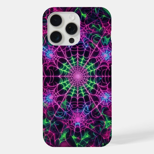 Neon web, spiderweb pattern, camouflage iPhone case (Back)
