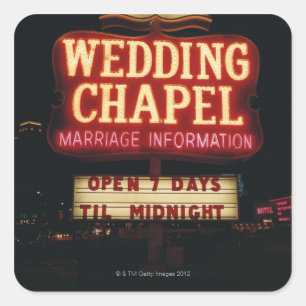 Neon Wedding Chapel Sign in Las Vegas, USA Square Sticker
