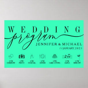 Neon Wedding Program Custom Icons Timeline menu Poster
