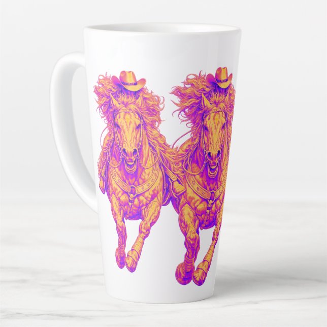 Neon Western Horse Cowgirl Art Latte Mug (Left Angle)