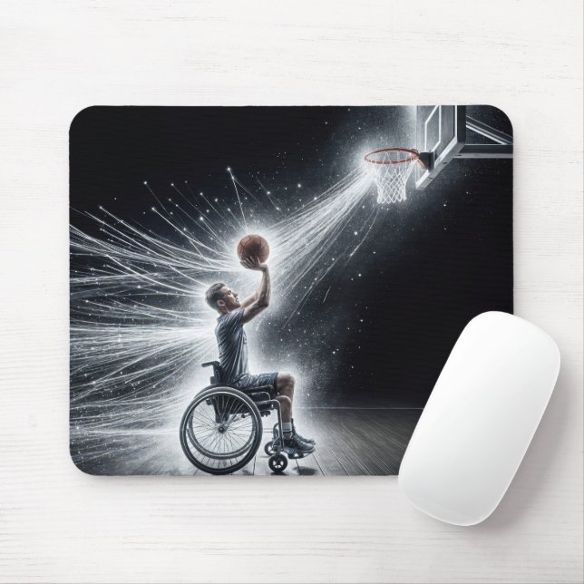 Neon Wheelchair Basketball Player Mouse Mat (With Mouse)