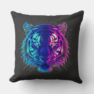 Neon White Tiger – Glowing Cyberpunk Wildlife Art Cushion