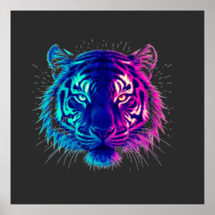 Neon White Tiger – Glowing Cyberpunk Wildlife Art Poster