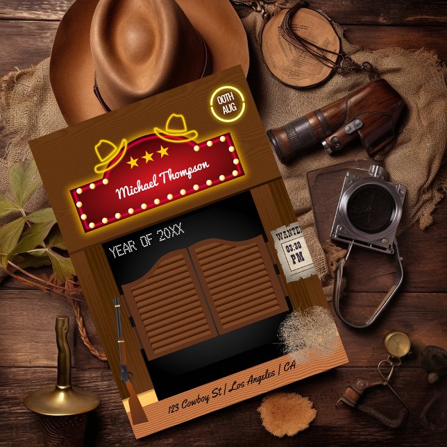 Neon Wild West Cowboy themed Graduation Party Invitation (Creator Uploaded)