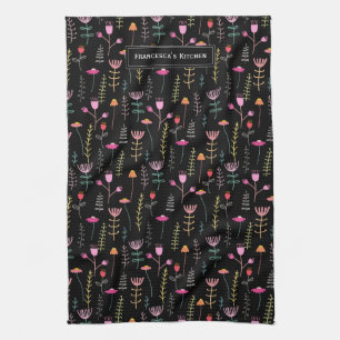 Neon Wildflowers, custom monogram Apron Tea Towel