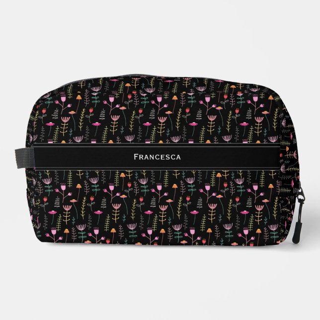 Neon Wildflowers, custom monogram  Dopp Kit (Front)