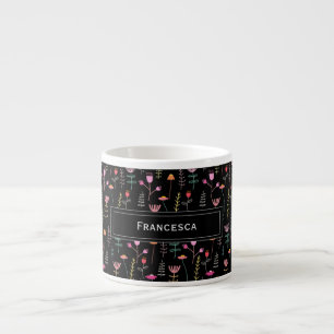 Neon Wildflowers, custom monogram  Espresso Cup
