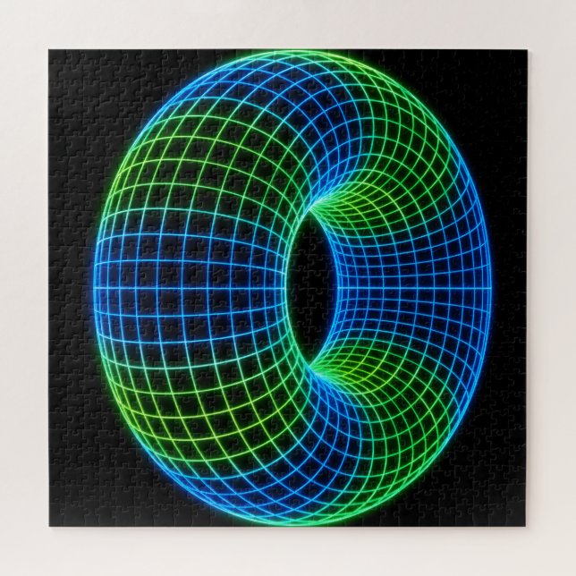 Neon Wireframe Torus Jigsaw Puzzle (Horizontal)