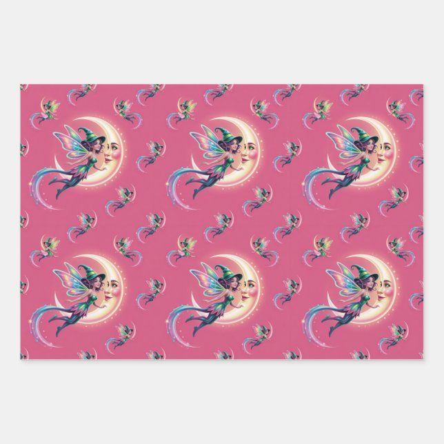 Neon Witch, Rustic Country Pumpkins, Candy Corn,  Wrapping Paper Sheet (Front)