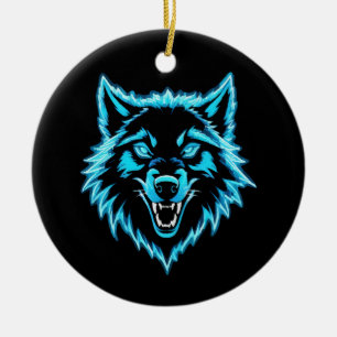 Neon Wolf Ceramic Tree Decoration