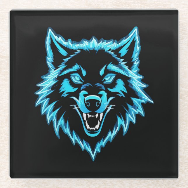 Neon Wolf Glass Coaster (Front)