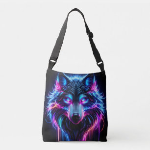 Neon Wolf Glowing Eyes Cyberpunk Futuristic Animal Crossbody Bag