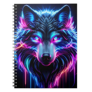 Neon Wolf Glowing Eyes Cyberpunk Futuristic Animal Notebook
